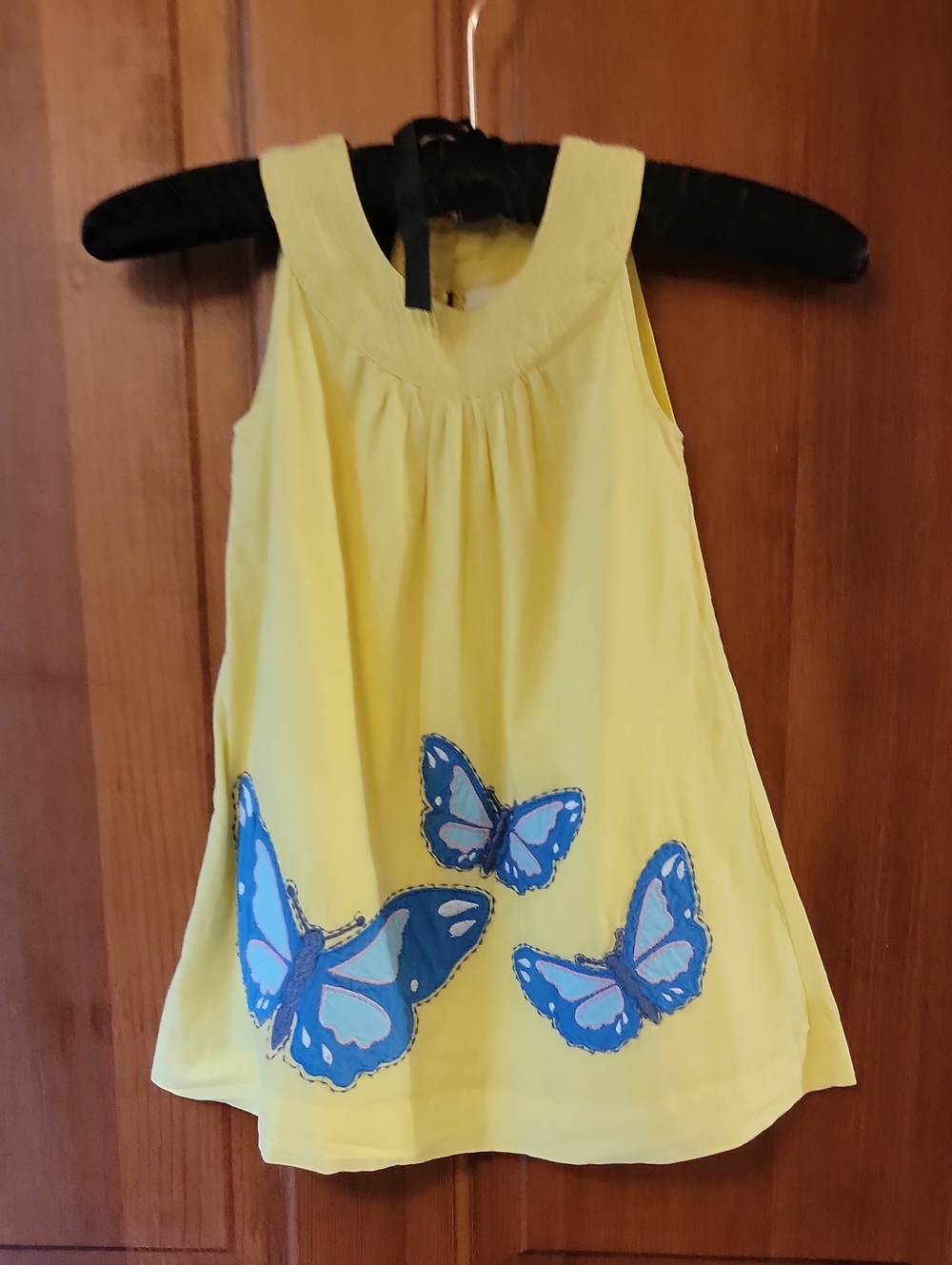Mini Boden Girls Size 2 3T Yellow Blue Butterfly Cotton A-Line Summer Dress